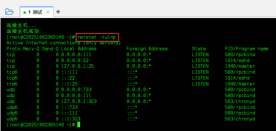 linux查看端口占用 netstat命令操作示意图